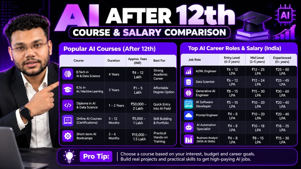 AI course fees and salary range in India after 12th
